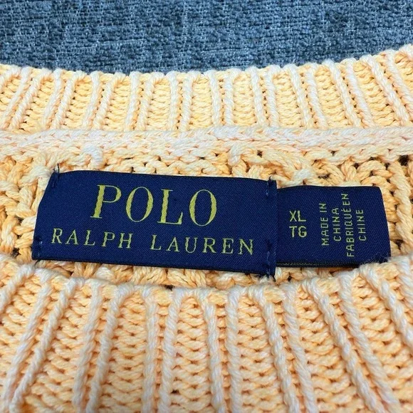 Polo Ralph Lauren Dip-Dye Cable Knit Sweater Mens XL Orange Pink Fisherman